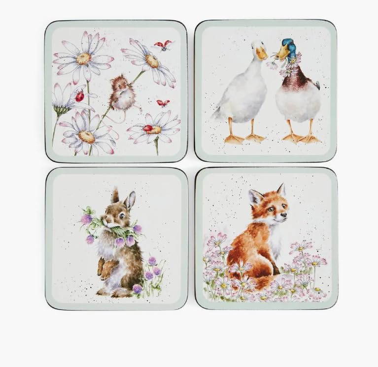 Wrendale Designs Wildflowers Coasters Set of 4, White, 10.5 cm
