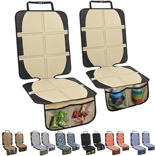 Image of Car Seat Protector for Child Car Seat, 2 Pack Baby Car Seat Covers with Mesh Pockets & Non-Slip Backing 600D Durable Seat Protector Under Baby Car Seat for Car Back Seat (Beige, Large)
