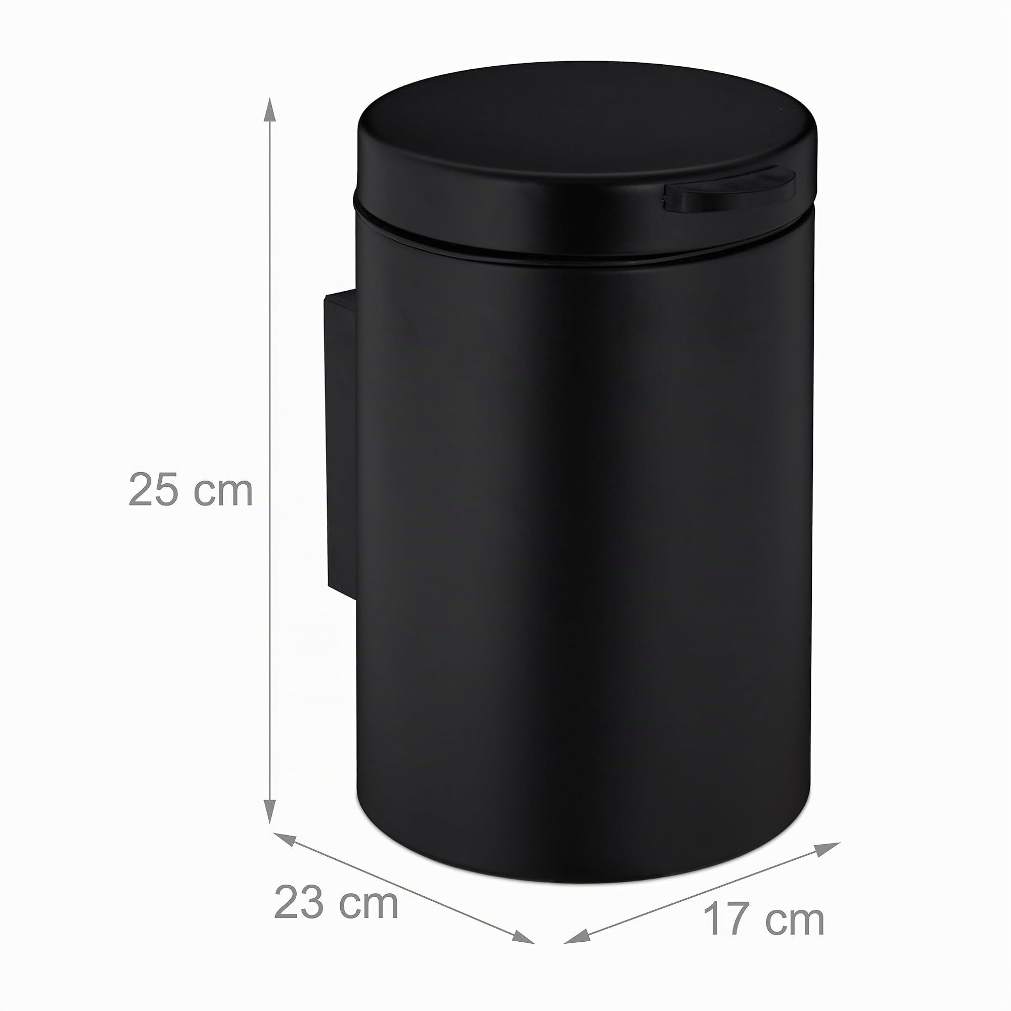 Relaxdays Cestino da Bagno da Muro, 3 L, Chiusura Automatica, Secchio Interno Estraibile, Bidone in Acciaio Inox, Nero