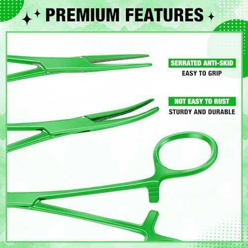 Image of BBTO Hemostat Curved and Straight Hemostat Forceps Piercing Pliers Forceps, Stainless Steel Straight and Curved Pliers, Fishing Tweezer(Green,2 Pcs)