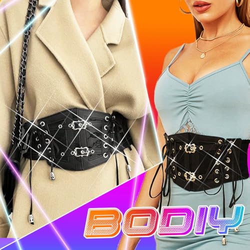 BODIY Black Corset Belt Leather Wide Waist Corset Vintage Waist Accessories for Women3