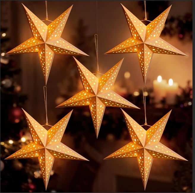SUNBEAUTY Paper Christmas Stars Lantern Paper Stars Hanging Christmas Stars Hanging Wedding Home Christmas Decoration White Star — image 1