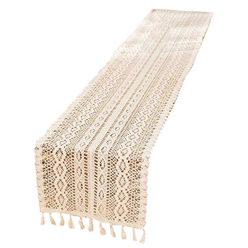 Karelu Élégant chemin de table en macramé en dentelle au crochet avec pompons pour décoration de table de mariage rustique chic Cover