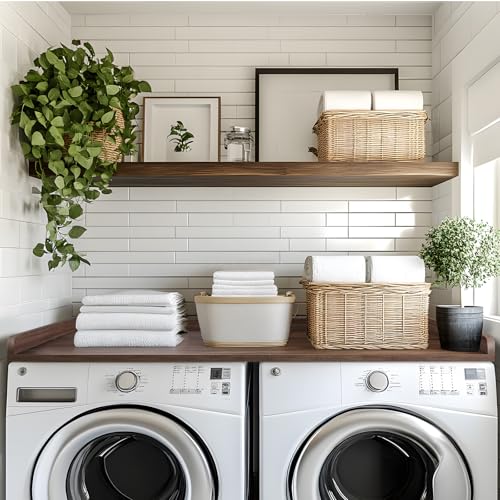 Kaboon Washer Dryer Countertop, Melamine Countertop with Edge Rails - 27.5" Depth x 54" Width Laundry Room Organization, Eucalyptus
