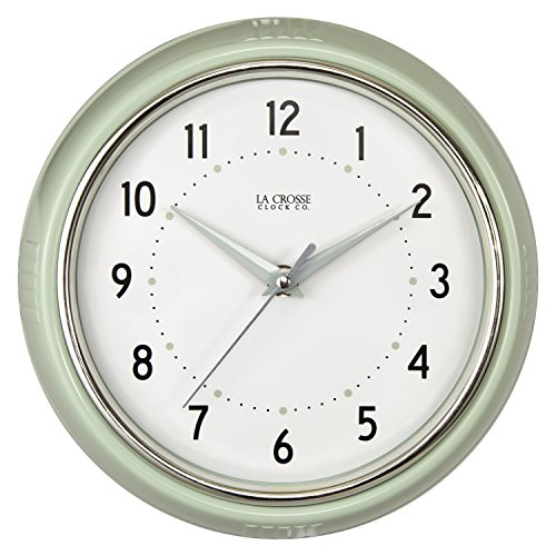 La Crosse Clock 404-3024PH 9.5-inch Retro Diner Pistachio Green Quartz Wall Clock