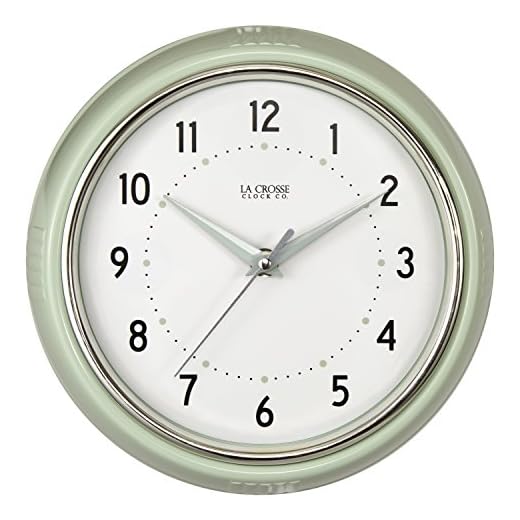 La Crosse Clock 404-3024PH 9.5-inch Retro Diner Pistachio Green Quartz Wall Clock