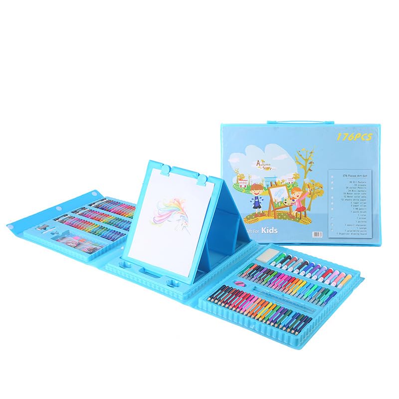 Art Set, 208PCS Drawing Painting Supplies Art Kit Artists Drawing Set Sketching Painting With Portable Storage Case Double Sided Tripod Easel Oil Pastels Crayons Color Pencils Brush for Kids