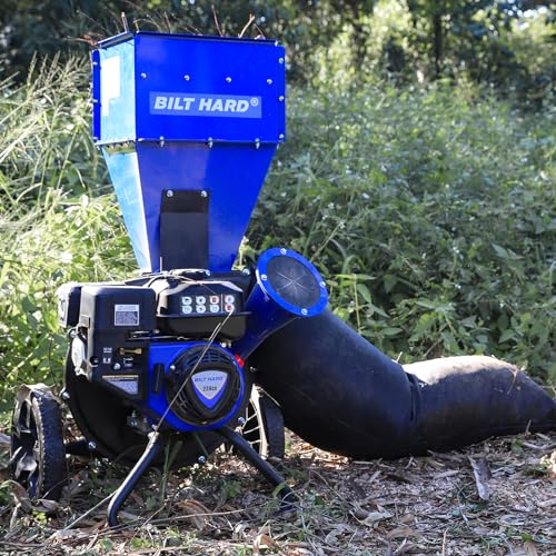 BILT HARD Wood Chipper - 7.5 HP 224cc Gas Powered Shredder, 2 in 1 Multi-Function Heavy Duty, 3" Max Wood Diameter Capacity with Collection Bag