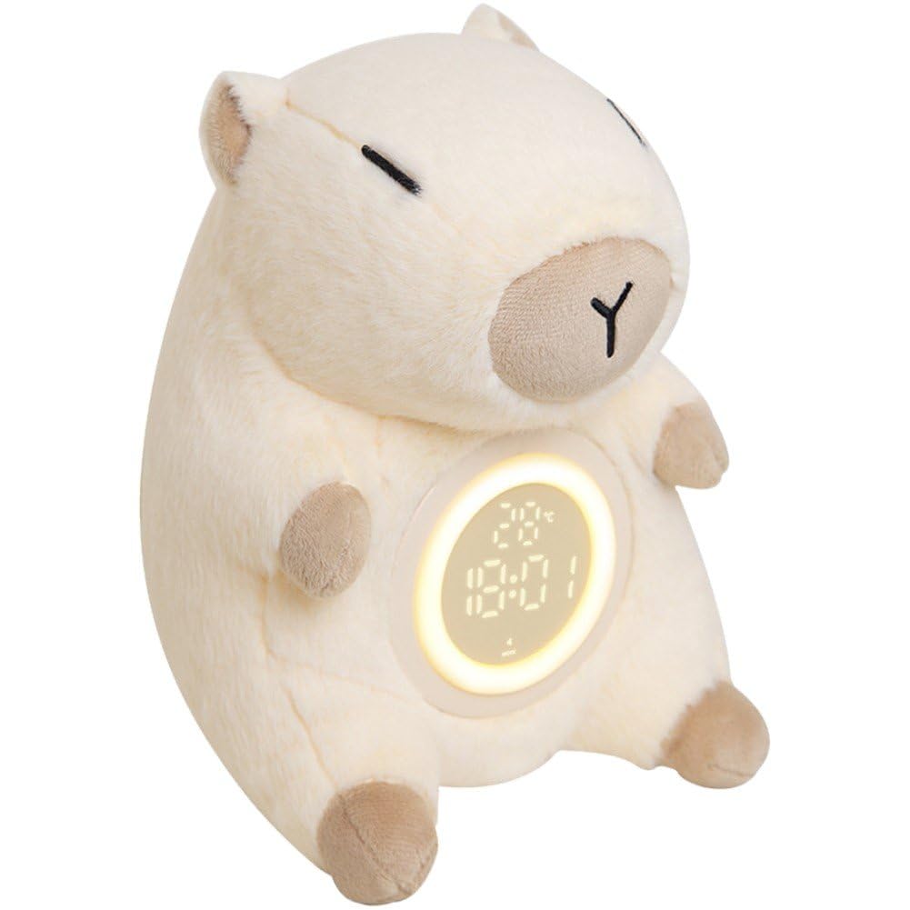 Horloge de lit en peluche capybara avec lampe à intensité variable et réveil