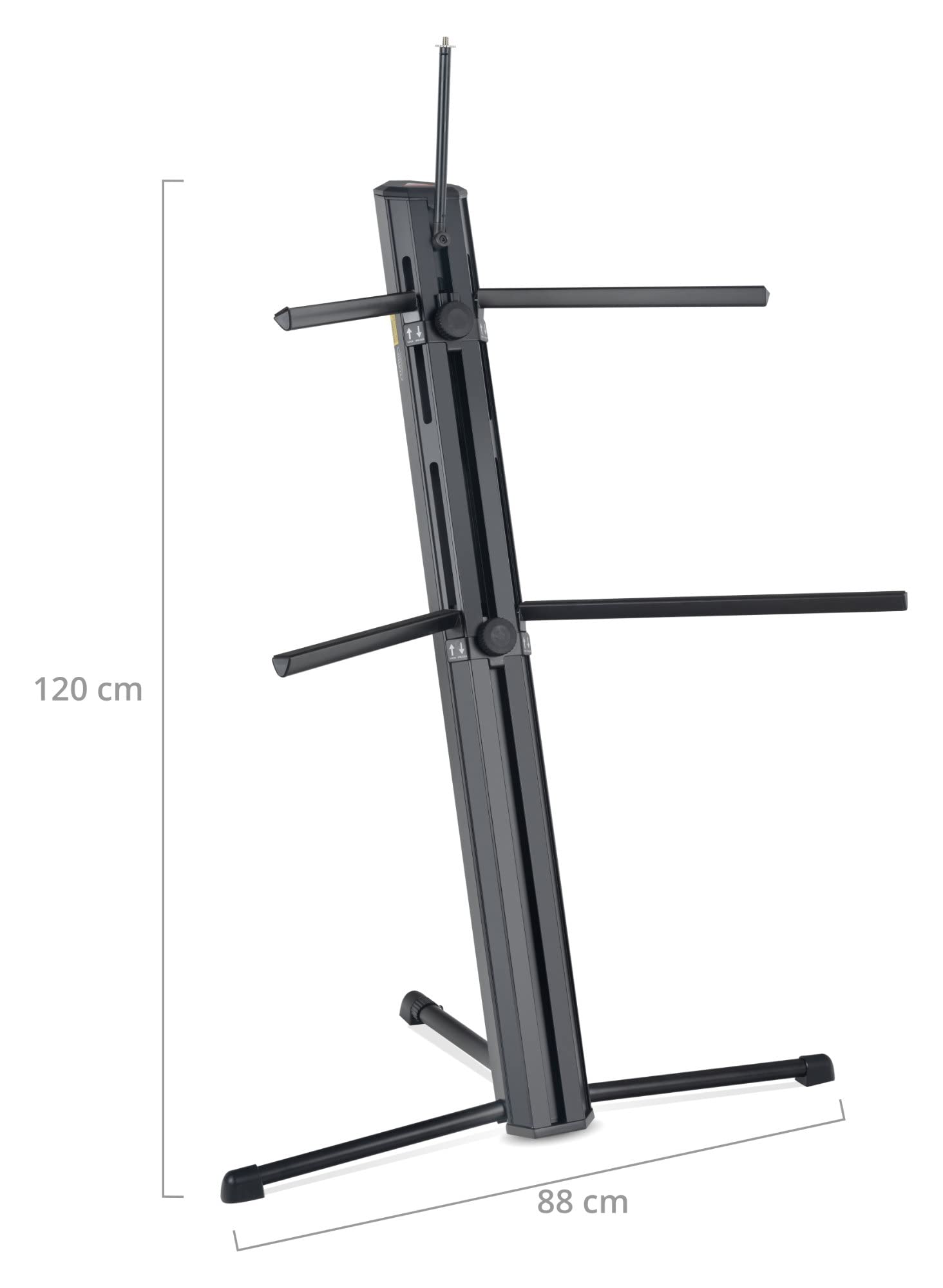 Classic Cantabile Supporto Tastiera KS-150 Nero - Due Livelli - Bracci di Supporto Riponibili nel Montante - Regolazione Altezza Continua - Porta Microfono con Filettatura 3/8" - Nero