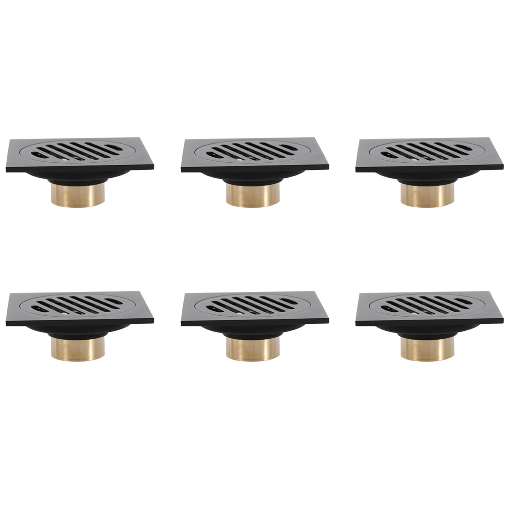 6X Desagüe de Ducha Cuadrado de 4 Pulgadas Con Rejilla de Cubierta Extraíble, Conjunto de Desagüe de Piso de Latón Antiobstrucción Y Punto de Olor Con Colador de Pelo, Negro Mate