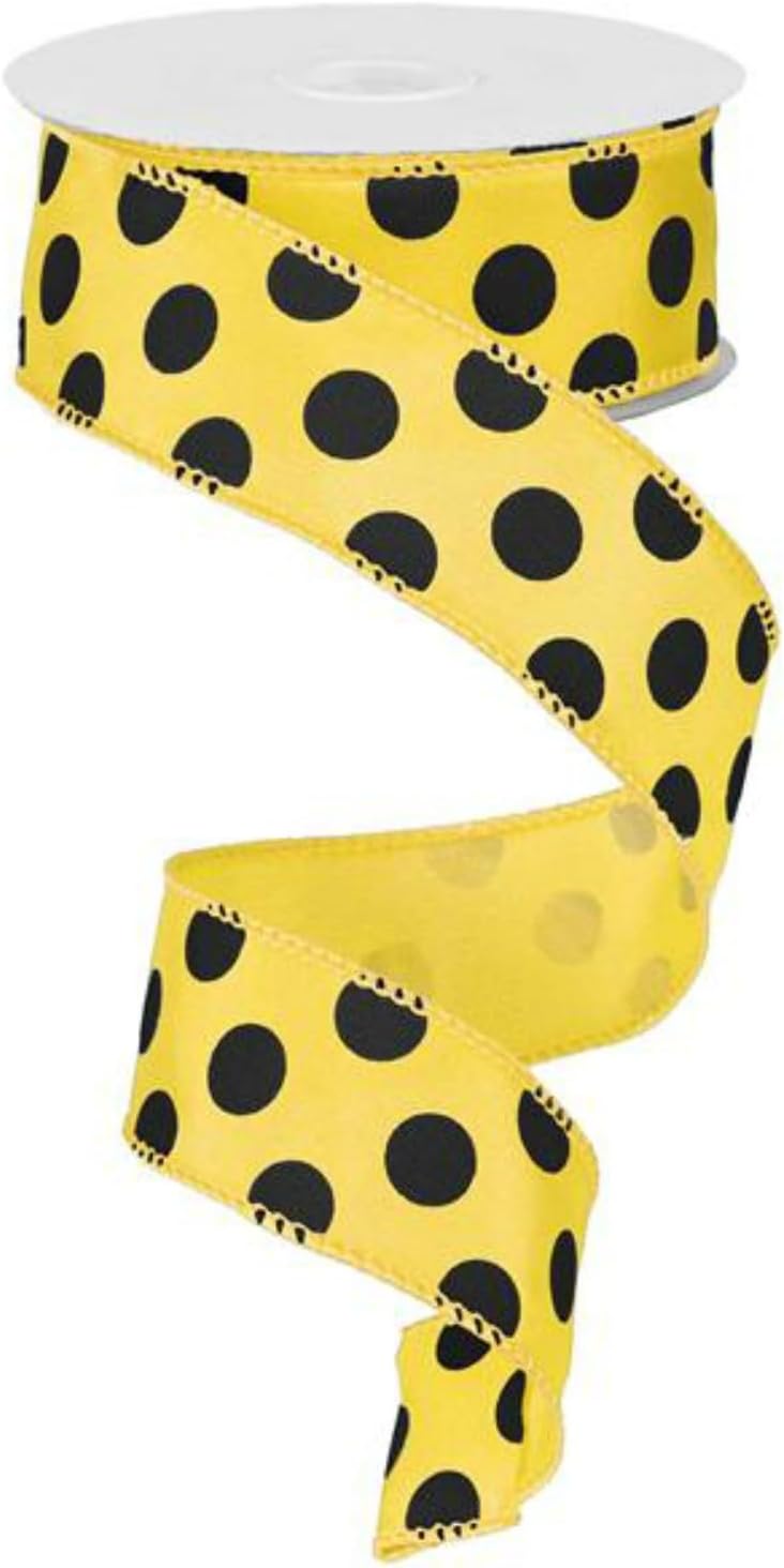 Craig Bachman 1.5" x 10 Yards Large Polka Dot Wired Ribbon, Geometric Dot Print Fabric Ribbon for Wreaths, Party Decor, Gift Wrapping, DIY Bows, RG1586AN