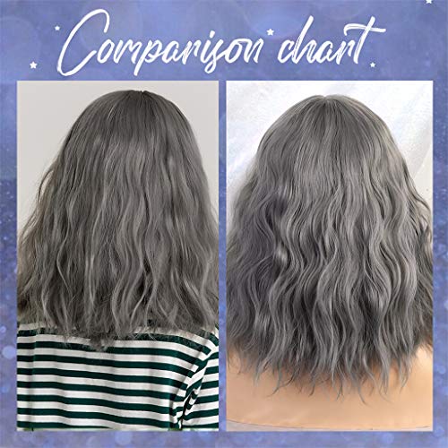 16 '' Peruca Cinza Ondulado Feminino W/Bangs Para Fantasia Vestido Festa Halloween Cosplay