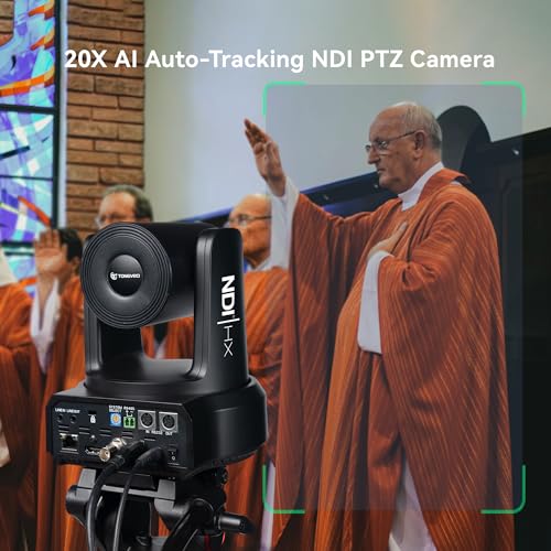 Image of TONGVEO NDI PTZ Camera with AI Auto-Tracking: 20X Optical Zoom HDMI SDI USB PoE IP 1080P 60fps Video Camera for Live Streaming Conference Room Webcam for Church Worship, OBS