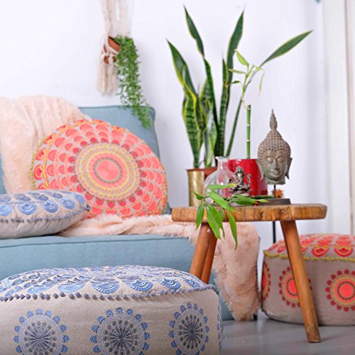 Mandala Life ART Bohemian Yoga Decor Floor Cushion Cover - Insert Included - Round Medition Pillow Case - Hand Printed Organic Cotton Pouf - Thumbnail 3