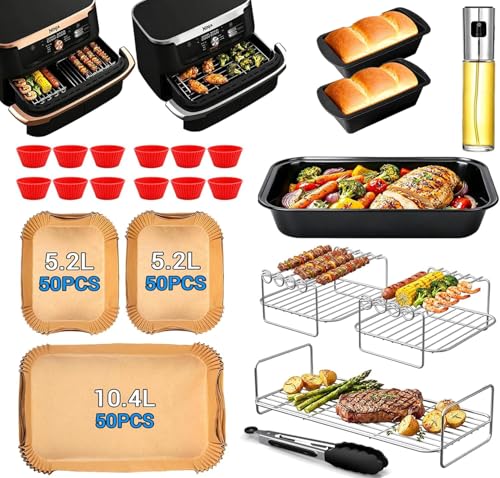 Airfryer Zubehör für Ninja Foodi FlexDrawer Dual Zone AF500EU 10.4L Grillrost #304 Edelstahl Backpapier Backblech Heißluftfritteuse Zubehör für COSORI Dual Blaze TwinFry 10L TF102S
