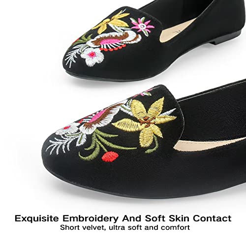 Musshoe Flats Shoes Women Comfortable Round Toe Memory Foam Women's Flats, Black Embroidery 8 #TOP3