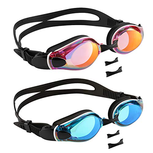 Aegend Swimming Goggles with Adjustable Bungee Strap, No Leak Anti-Fog UV Protection Mirrored Swim Goggles Adults (2 Pack) - image 1
