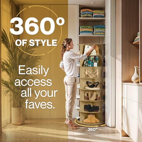 LOFT + IVY 7 Tier Rotating Shoe Rack Tower – 360° Spinning Storage Organizer, Modern Round Shoe Carousel for Closet, Entryway, Bedroom – Space Saving Rotating Lazy Susan Storage Tower