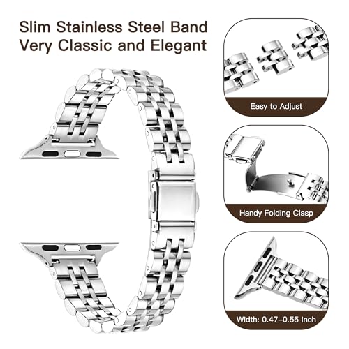 Image of Wipalor Thin Classic Metal Chain Band Fit Slim Apple Watch Bands for women 42mm 41mm 40mm 38mm, Dressy Designer Stainless Steel iWatch Bands for iPhone Watch Band Series 11 10 9 SE 8 7 6 5 4 3 2 1-Silver