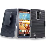 LG Volt 2 Case, Mstechcorp Black Ribbed Rubberized Hard Shell Case Cover + Belt Clip Holster Stand for Boost Mobile LG Volt 2 LS751 with Goodie