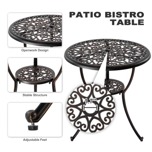 Image of NUU GARDEN Bistro Set 3 Piece Outdoor All Weather Cast Aluminum Patio Bistro Set Patio Table and Chairs Set of 2 with Umbrella Hole and Grey Cushions for Backyard, Balcony, Lawn, Black