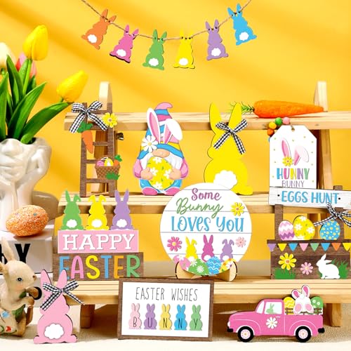 Decoración de bandeja de Pascua y adornos de madera rústicos para mesas 6