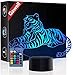 Christmas Gift Tiger 3D Illusion Lamp Night Light, Gawell 7 Color Changing Touch Switch Table Desk Decoration Lamps Birthday Present with Acrylic Flat & ABS Base & USB Cable Toy for Tiger Fans Lover