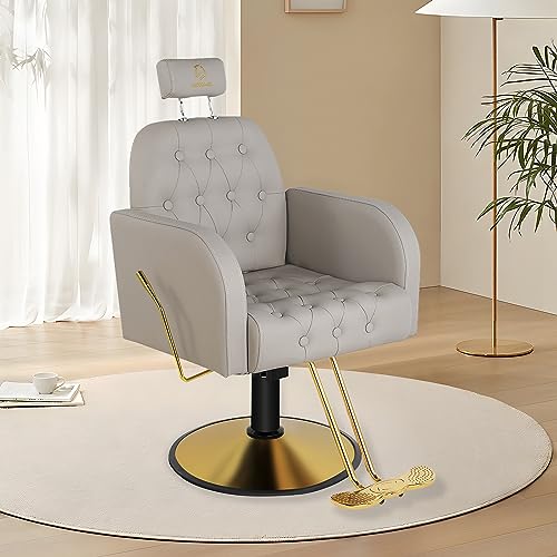 Barber Chair Salon Chair Adjustable Height and 360 Degree Rolling Swivel Hair Styling Chair Hydraulic Recline Salon for Barbershop Hair Salon Spa Equipment-Grey - Image 3
