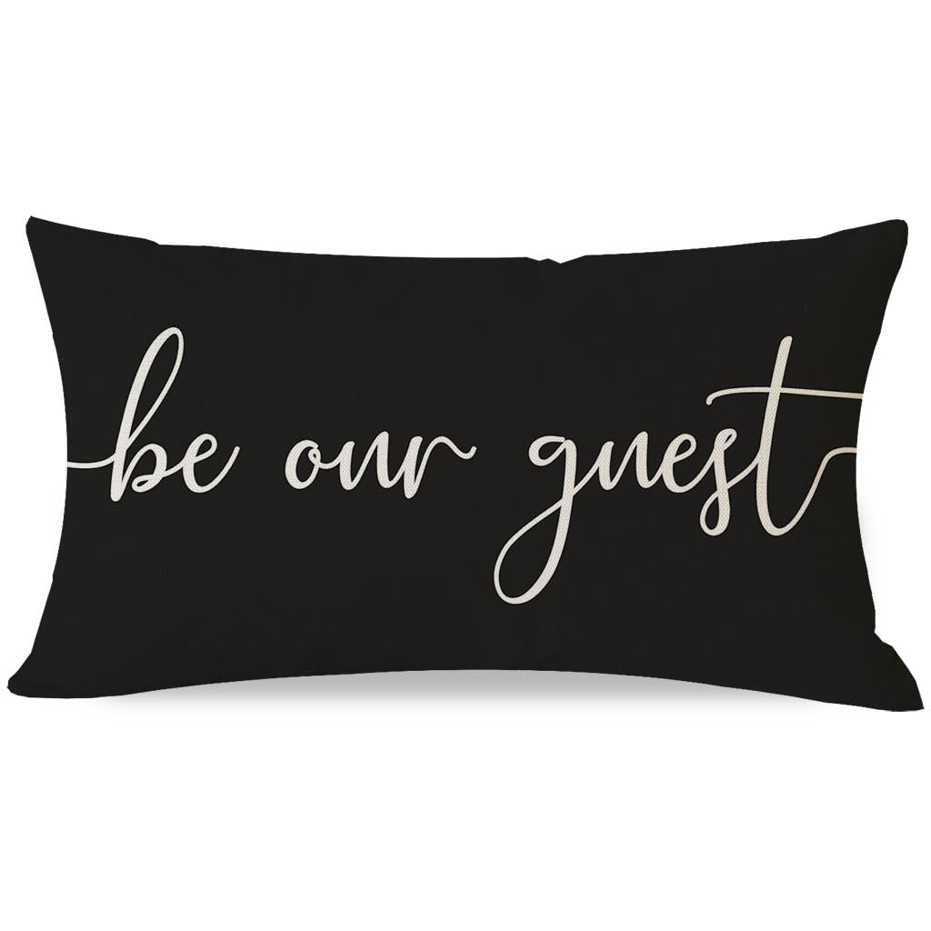 PANDICORN Farmhouse Throw Pillow Cover 12x20 Inch Be Our Guest Pillow Cover Black Decorations Lumbar Decorative Pillow Case for Home Guest Room