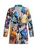 WDIRARA Women's Plus Size Lapel Collar Open Front Graffiti Graphic Button Blazer Jacket Multicolor Letter 1XL