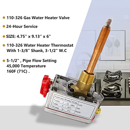 110-326 Gas Water Heater Valve，Natural Gas Water Heater Thermostat With 1-3/8" Shank,3-1/2" W.c. #TOP3