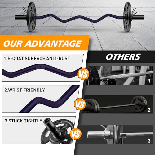 Image of Olympic EZ Curl Barbell Bar 47 inch, 2-Inch Curl Bars for Weight Lifting,Hip Thrusts,Squat,Biceps-Home Gym Chrome Curling Bar for 2 Inch Weight Plates -2 Spring Collars(500lb Weight Capacity)