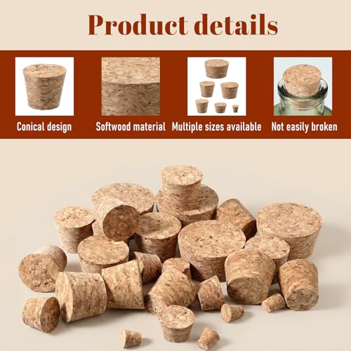 Xthrotsenk 30 Stück natürliche Korken für Flaschen, konische Korken Bastelarbeiten, Weinkorken, Flaschenverschlüsse für Glasflaschen, DIY-Projekte, luftdichte Verschlüsse