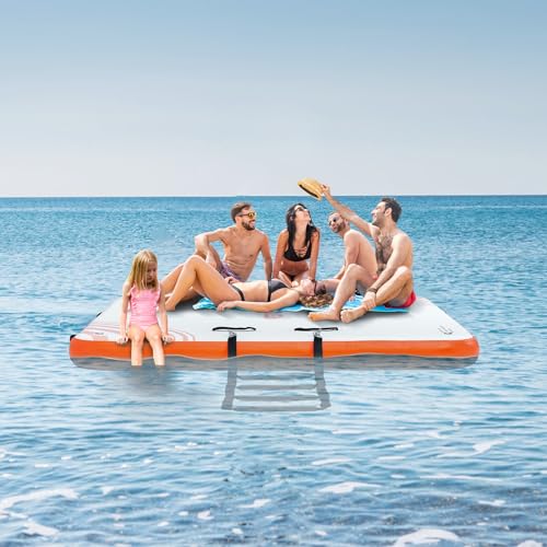 VEVOR Inflatable Floating Dock, 8 x 5FT Inflatable Dock Platform, Non-Slip Water Floating Dock Mat with Portable Carrying Bag & Detachable Ladder, Floating Platform Island Raft for Pool Beach Ocean - image 8