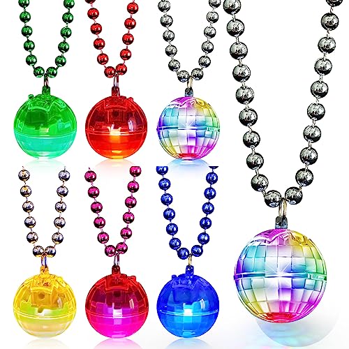 Henoyso 6 Pcs LED Disco Ball Necklaces Light up Necklaces 70s Party Decorations Accessories Women Disco Ball Costume Party Favors for Women Dance Supply(Mixed Color) by Henoyso - Used condition - US$14.12