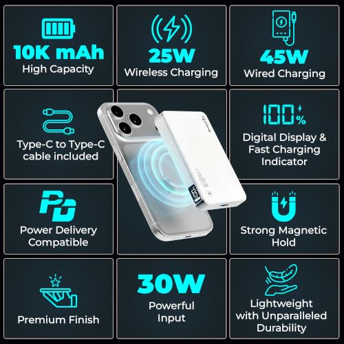 Image of Lifelong Electronics Qi2.2 MagSafe 25W 10000mAh Power Bank | India's Fastest Wireless Powerbank (iPhone 16 /17 /Pro /Max /S26Ultra) + 45W Wired Charging (All Type-C Phones & Laptops) | 100W Cable Included