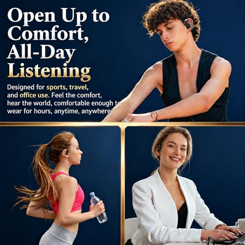 Image of Open-Ear Headphones, Wireless Headphones with Smart Digital Display, Smart Mic, 35H Playtime, Sweat Resistant & Waterproof, Secure Comfortable Fit - Running, Sport, Driving, Outdoor, Daily Use (Black) | (Black) Open Ear Earbuds 35H Playtime, Sweat Resistant & Waterproof, Secure Comfortable Fit - Running, Sport, Driving, Daily