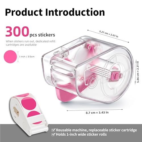 Image of 300 PCS of 1-inch Rose red Dot Stickers with Sticker Dispenser, Round Coding Labels Circle Dots Labels Stickers for Office, Classroom,Small Business,Papers