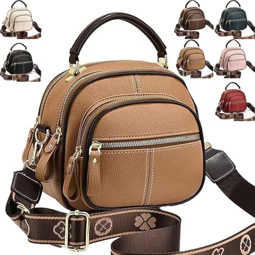 Vellarix Coefficienta Classic Multifunctional Compartments Adjustable Wide Shoulder Strap Leather Bag, Coefficienta Bag for Women, with Zipper(Kaki)