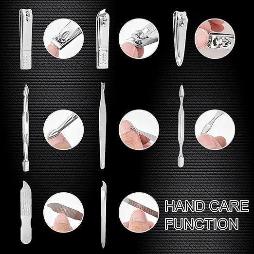 REDITEX 19 IN 1 Stainless Steel Manicure & Pedicure Kit For Men and Women includes a Nail cutter and Filer, Acne needle, With Leather Case 3