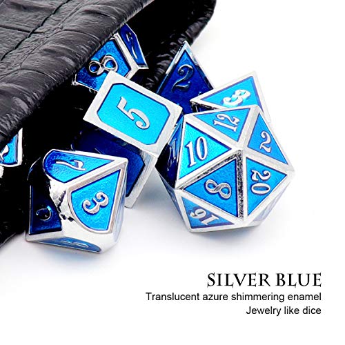 Haxtec Metal Dnd Dice Set Blue W/ Pu Leather Dice Bag Polyhedral D&D Dice Dungeons And Dragons Gifts Rpg Games-Silver Blue #TOP1