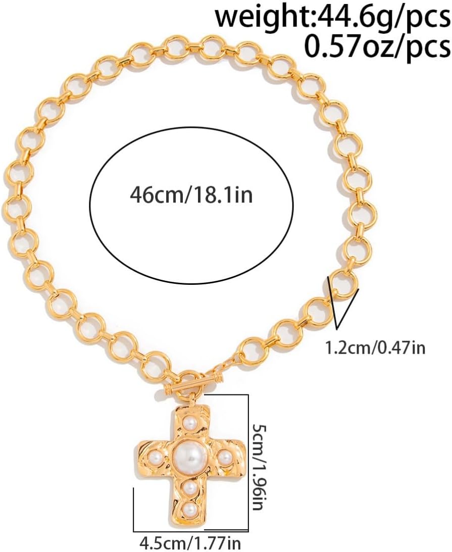 Chunky Cross Necklace for Women Gold Toggle Necklaces Statement Hammered Gold Cross Pendant Jewelry - Image 7