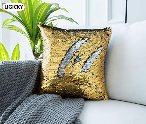 Ligicky Magic Reversible Glitzy Sequin Throw Pillow Covers Sparkling Decorative Square Cushion Cover Pillow Cases For Home Christmas Wedding Party Decor, Set Of 2 (16 X 16 Inches, Gold & Silver) #TOP2
