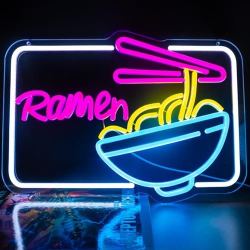 Image of Ramen Neon Sign for Wall Decor, Dimmable LED Light Up Sign for Resturant Dining Shop Kitchen Home Bar, USB Powered Christmas Birthday Gifts Wall Art 16.53 x 11.81 inch