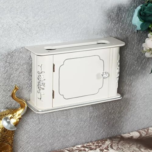 木製ルーターシェルフ 壁取り付け式フローティングシェルフ 多機能収納ラック ルーター収納ボックス ケーブル 電源プラグ 配線収納ボックス 管理 ハイダーラック(White+silver,33cm/13in)