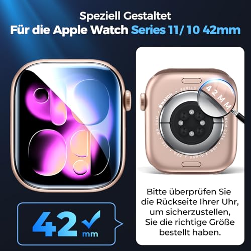 LK 8 Stück Schutzfolie für Apple Watch Series 11/10 42mm, HD Klar Flexible TPU, Anti-Staub, Blasenfrei, Selbstheilungsfähigkeit, Volle Abdeckung Displayfolie für iWatch 42mm
