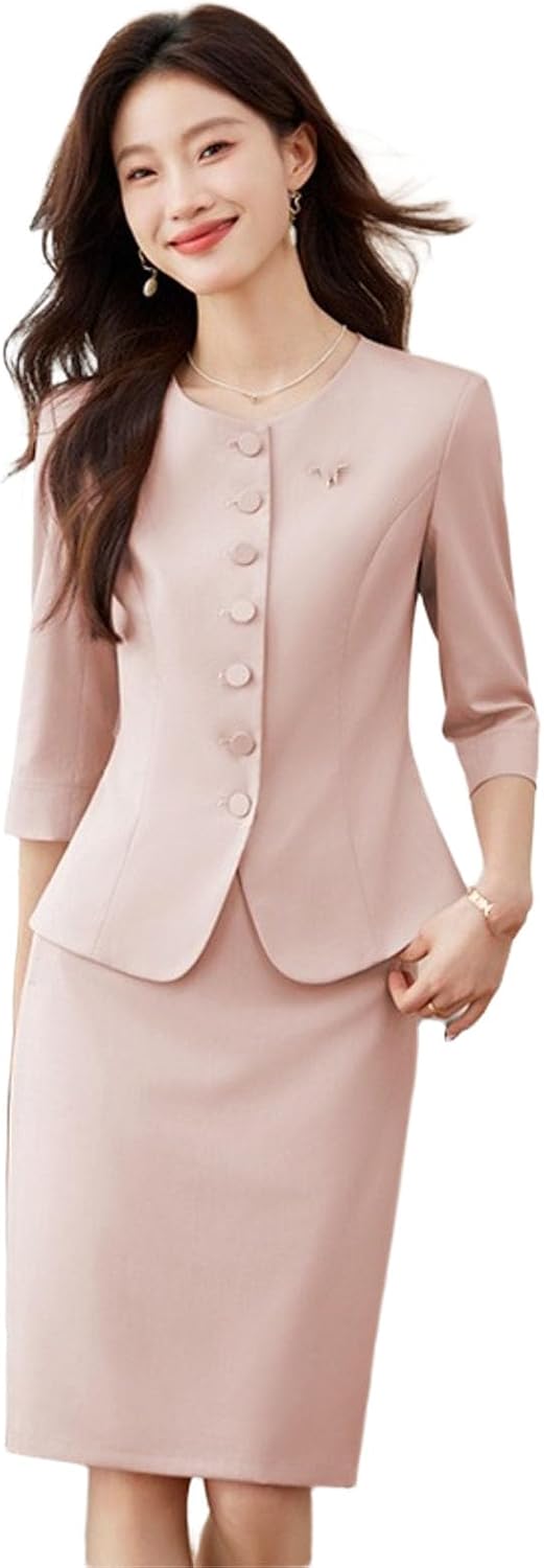 Cheongsam Style Dress with Blazer Set Women's Office Uniform