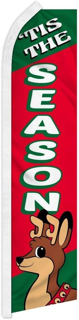 Infinity Republic Tis The Season Swooper Feather Flag - Great for Businesses, Dealerships, Events, Holiday Shops etc! - Multicolored (Red, Green) - 138 inches by 30 inches
