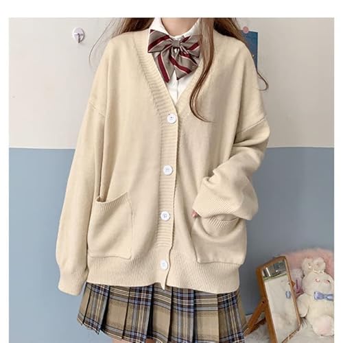 Kaobio Preppy Aesthetic Clothes Cute Japanese School Sweater Kawaii Solid V-Neck Loose Knitted Cardigan Jk Uniform Cosplay thumb #2